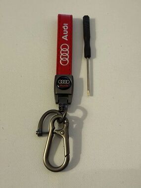 Audi Key Fob Keychain in Red Leather with Logo NWT